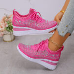 Rhinestone Lace-Up Sneakers — Stylish, Comfortable Daily Wear.