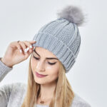 Stylish Winter Knit Beanie with Faux Fur Pom Pom